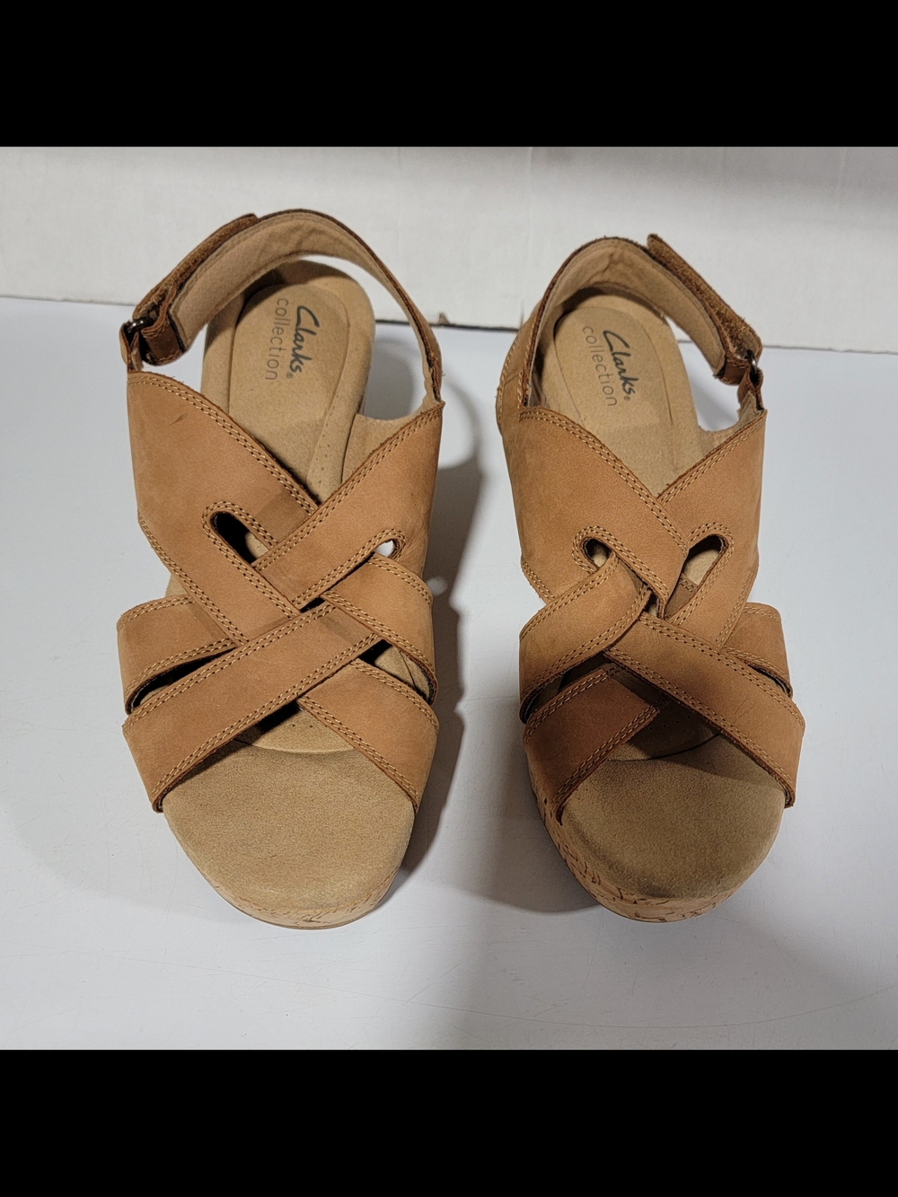 Like New-Clarks Collection Tan Leather Wedge Sandals-size 10